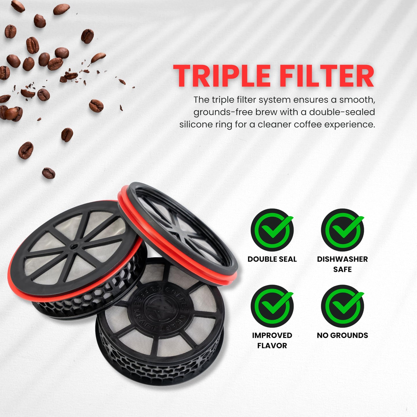 Coffee Kraft Premium French Press 1L - Triple Filter Stainless Steel Cafetiere