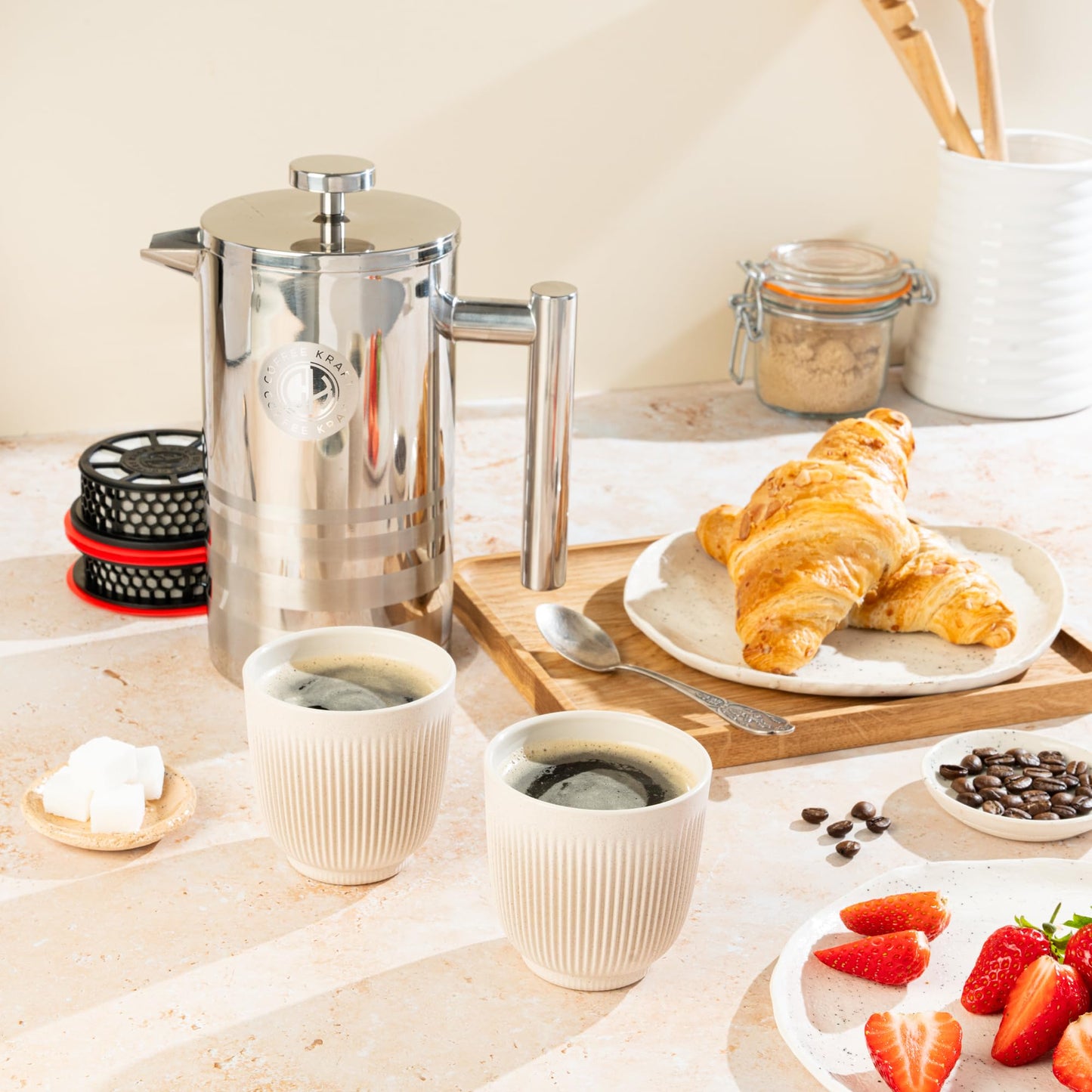 Coffee Kraft Premium French Press 1L - Triple Filter Stainless Steel Cafetiere