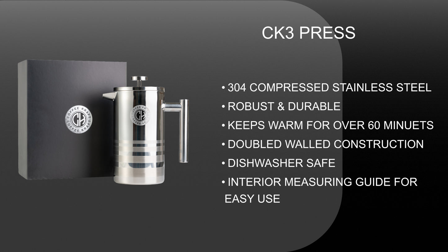 Coffee Kraft Premium French Press 800ML - Triple Filter Stainless Steel Cafetiere